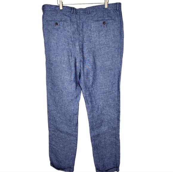 BAIRD McNUTT Linen Pants Mens 40 x 36 Blue Murano Alex Fit Flat Front Slim Fit - Picture 4 of 11